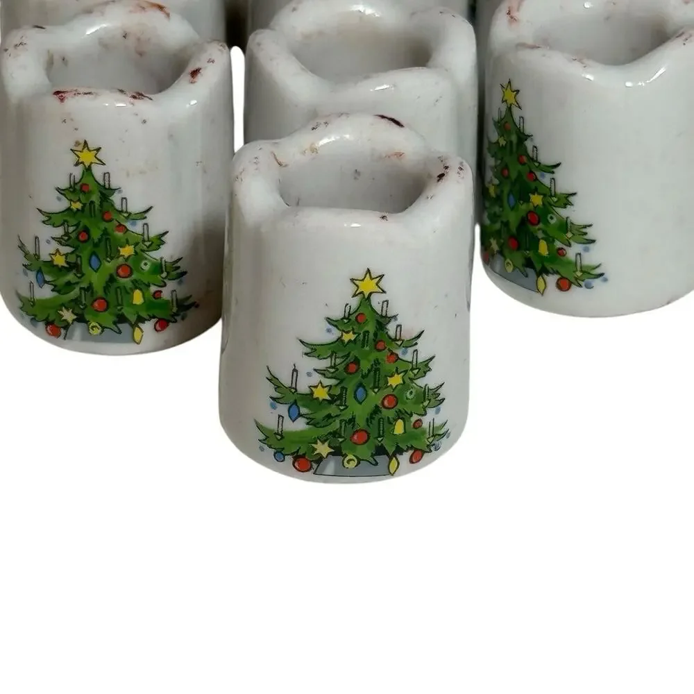 West Germany Porcelain Christmas Tree Candle Holder Miniature Lot Of 10